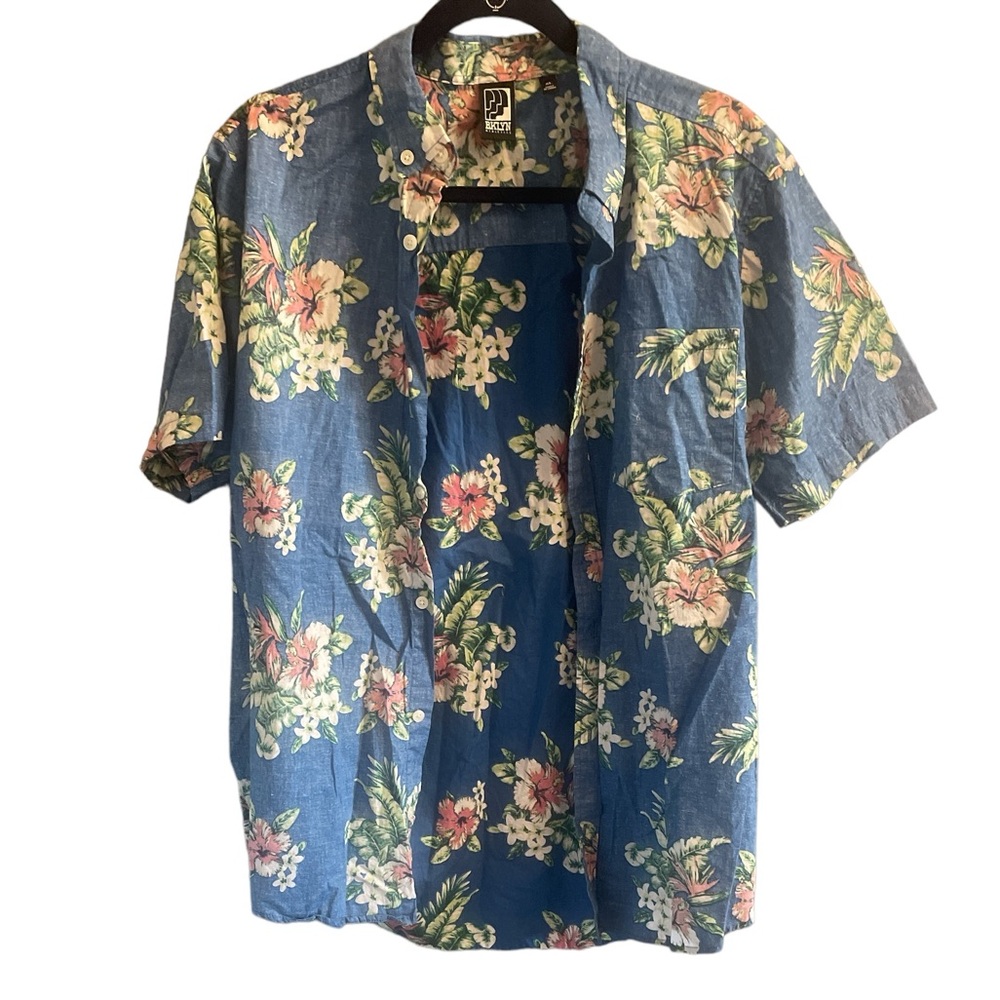Size XL, Men’s BKLYN Athletic Hawaiian Shirt, Blue, pink, white &‎ green
